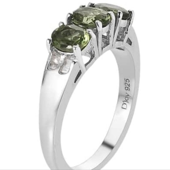 Natural Tanzanian Green Apatite & Diamond Ring Platinum & Sterling Silver Sz 8! - Picture 4 of 5